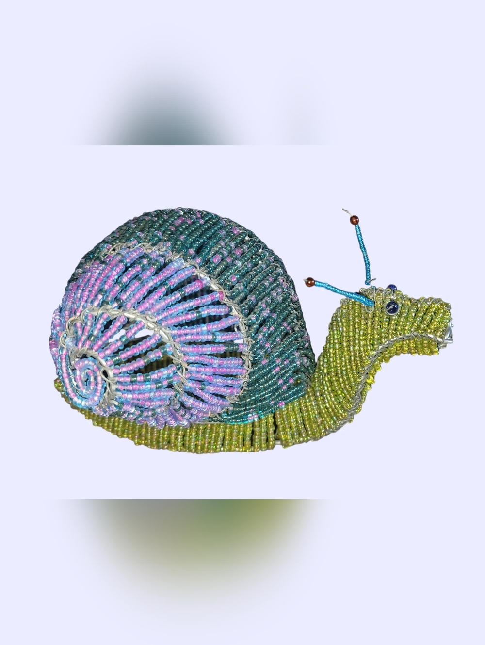 Beaded Snail Figurine Decorative Accent in Green & Purple